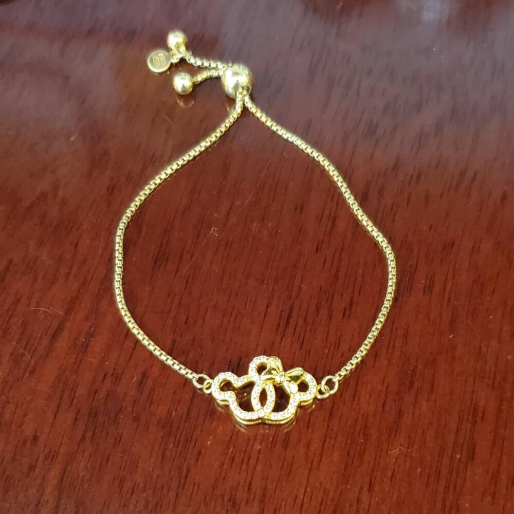 DISNEY Cubic Zirconia Mickey & Minnie Mouse Interlocking Bolo Bracelet